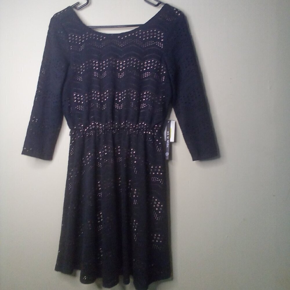 As U Wish Dress Women S Eyelet Lined 3/4 Sleeve Black Pink
